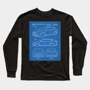 Tesla Model S Patent - Tesla Art - Blueprint Long Sleeve T-Shirt